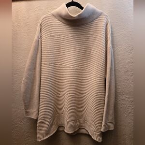 Talbots Cashmere Ribbed Turtleneck Sweater Womens Beige Size L